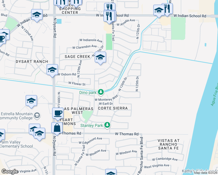 map of restaurants, bars, coffee shops, grocery stores, and more near 3210 North 127th Drive in Avondale