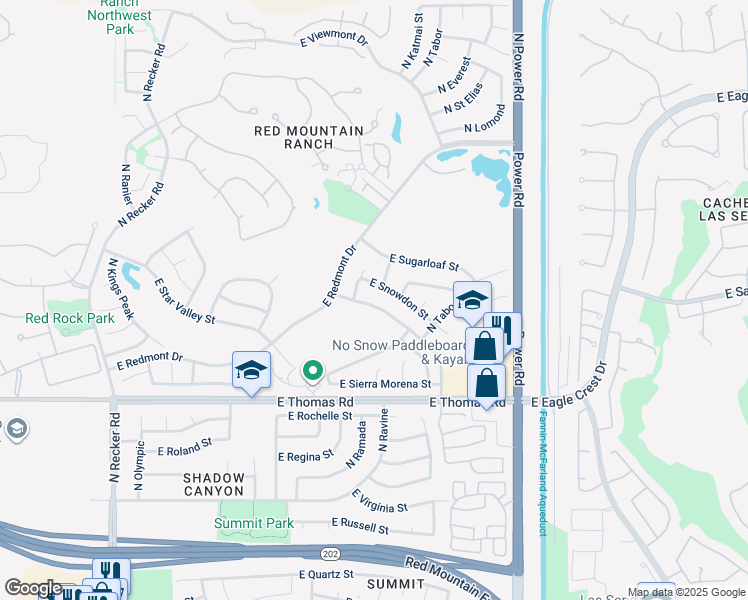 map of restaurants, bars, coffee shops, grocery stores, and more near 6504 East Raftriver Street in Mesa