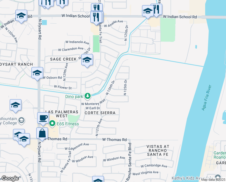 map of restaurants, bars, coffee shops, grocery stores, and more near 12621 West Hollyhock Drive in Avondale