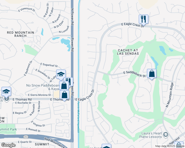 map of restaurants, bars, coffee shops, grocery stores, and more near 6923 East Snowdon Street in Mesa