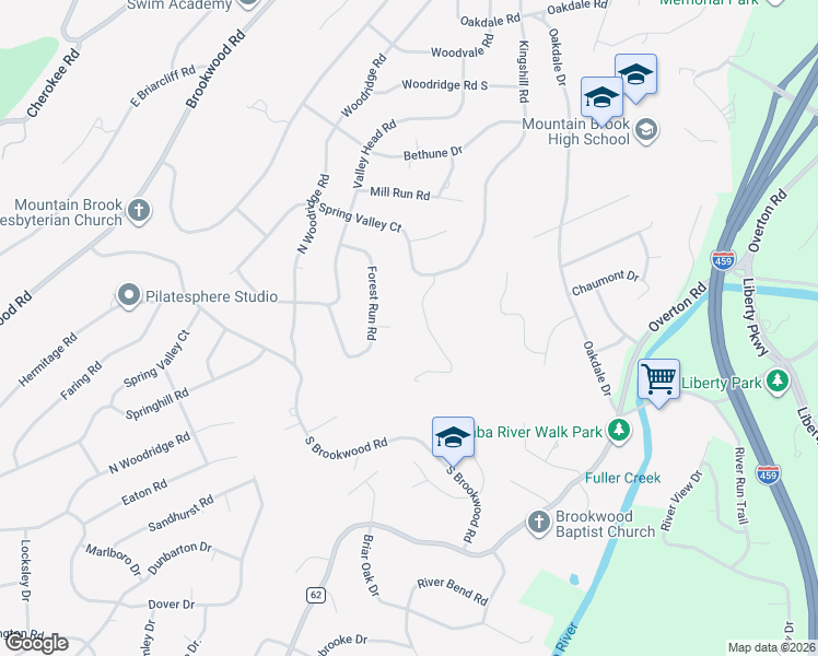 map of restaurants, bars, coffee shops, grocery stores, and more near 3547 Spring Valley Court in Birmingham