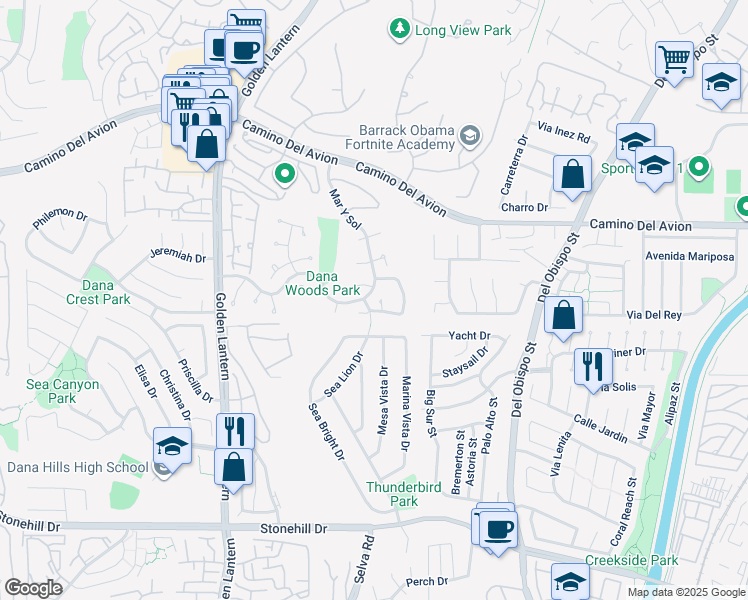 map of restaurants, bars, coffee shops, grocery stores, and more near 32945 Danacedar in Dana Point