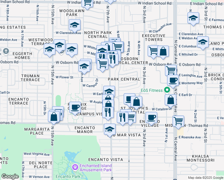 map of restaurants, bars, coffee shops, grocery stores, and more near C 3119 North 7th Avenue in Phoenix