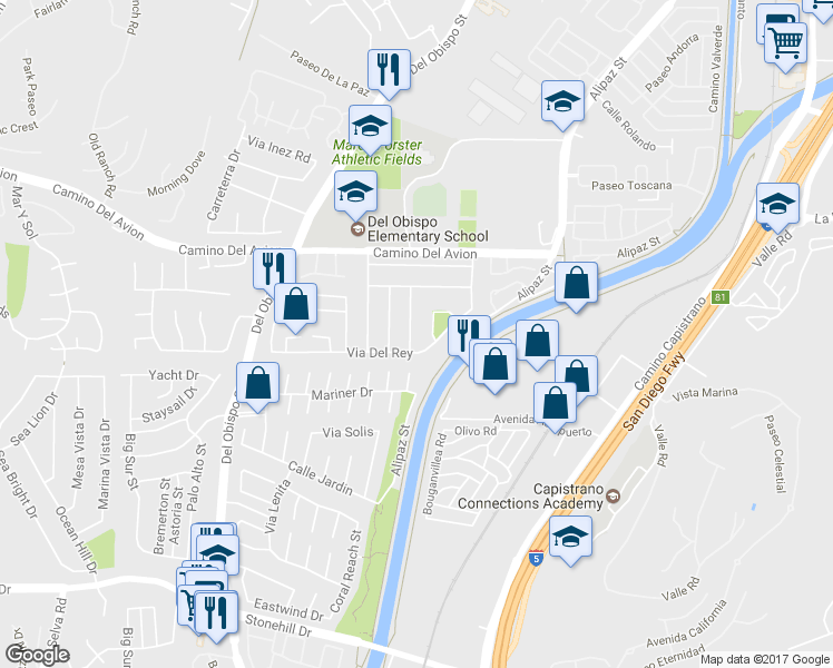 map of restaurants, bars, coffee shops, grocery stores, and more near 32946 Calle San Marcos in San Juan Capistrano