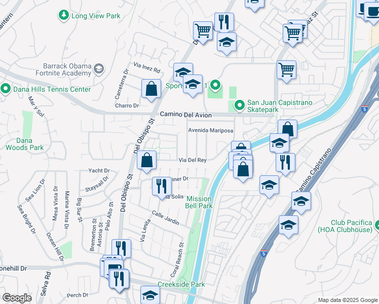 map of restaurants, bars, coffee shops, grocery stores, and more near 32946 Avenida Descanso in San Juan Capistrano