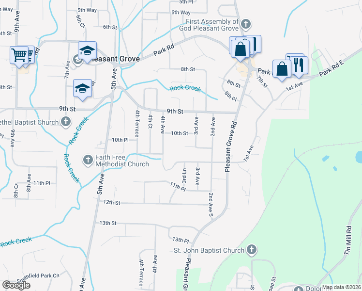 map of restaurants, bars, coffee shops, grocery stores, and more near 324 10th Way in Pleasant Grove