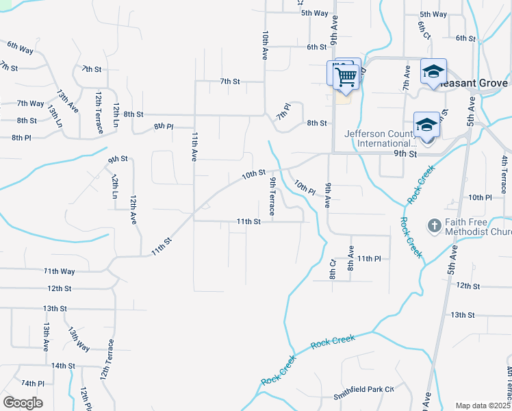 map of restaurants, bars, coffee shops, grocery stores, and more near 958 11th Street in Pleasant Grove