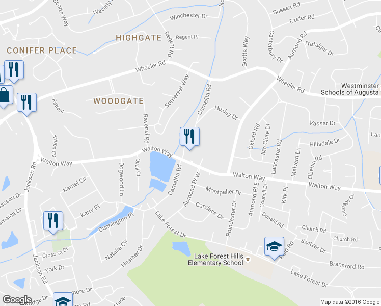 map of restaurants, bars, coffee shops, grocery stores, and more near 776 Camellia Rd in Augusta