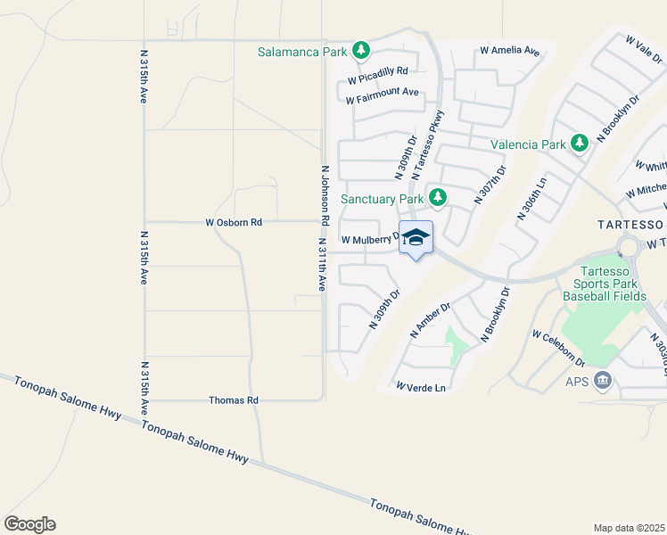 map of restaurants, bars, coffee shops, grocery stores, and more near 3342 North 310th Lane in Buckeye
