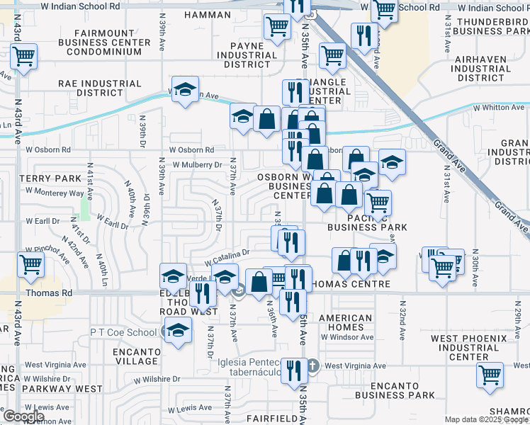map of restaurants, bars, coffee shops, grocery stores, and more near 3559 North 36th Avenue in Phoenix