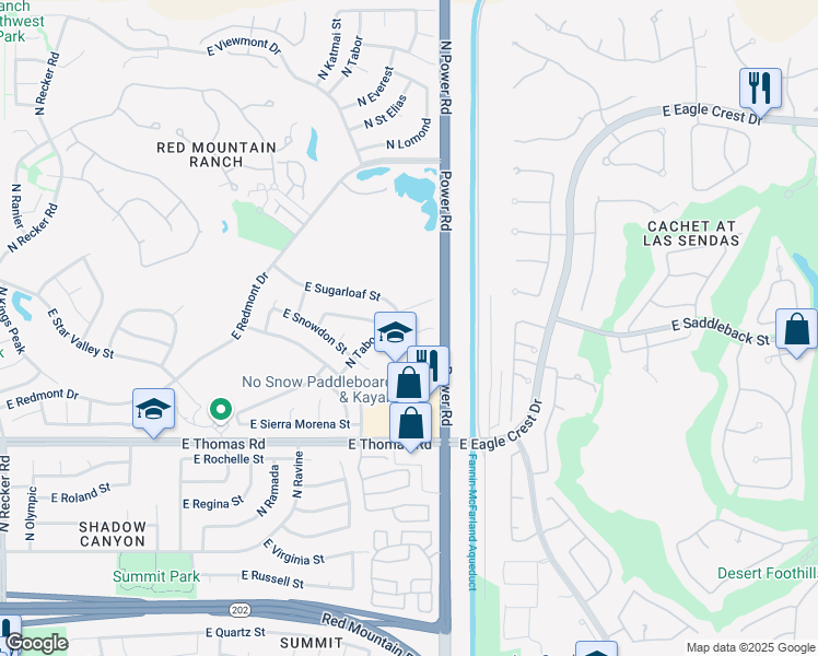 map of restaurants, bars, coffee shops, grocery stores, and more near 3804 North Lomond Circle in Mesa