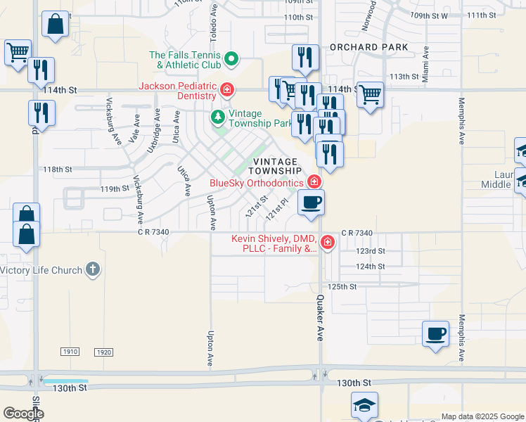 map of restaurants, bars, coffee shops, grocery stores, and more near 12106 Topeka Avenue in Lubbock