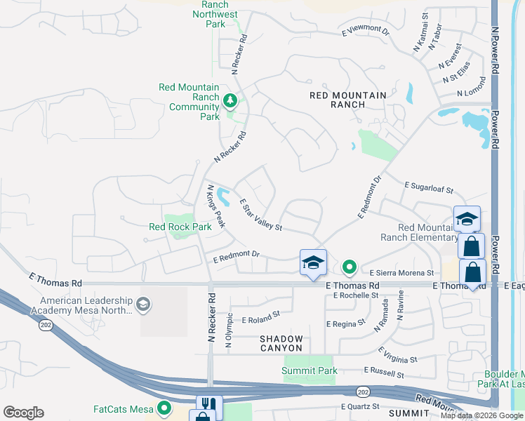 map of restaurants, bars, coffee shops, grocery stores, and more near 3905 North Sapphire in Mesa