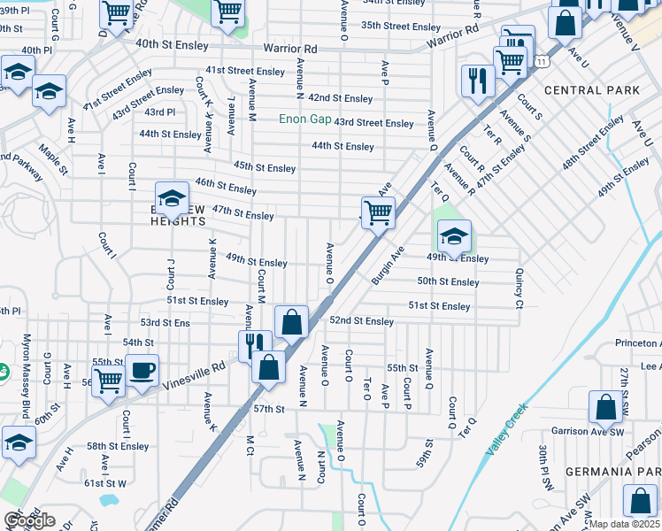 map of restaurants, bars, coffee shops, grocery stores, and more near 4901 Ave O in Birmingham