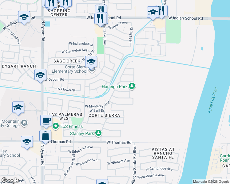 map of restaurants, bars, coffee shops, grocery stores, and more near 12621 West Hollyhock Drive in Avondale