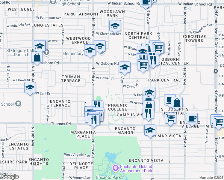map of restaurants, bars, coffee shops, grocery stores, and more near 1202 West Thomas Road in Phoenix