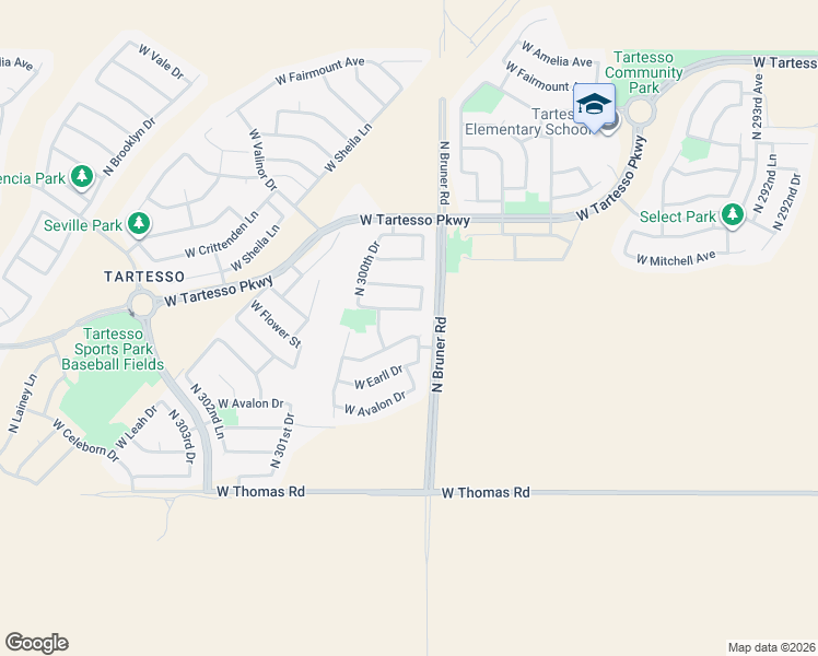 map of restaurants, bars, coffee shops, grocery stores, and more near 29958 West Cheery Lynn Road in Buckeye