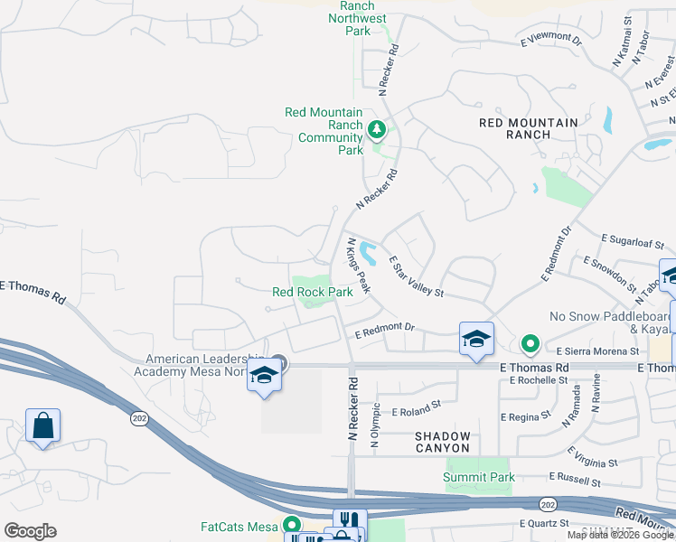 map of restaurants, bars, coffee shops, grocery stores, and more near 6009 East Sanford Circle in Mesa