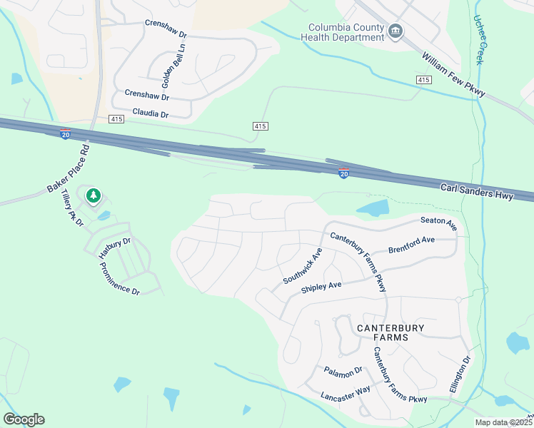 map of restaurants, bars, coffee shops, grocery stores, and more near 2115 Kinsale Avenue in Grovetown