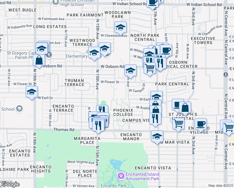 map of restaurants, bars, coffee shops, grocery stores, and more near in Phoenix