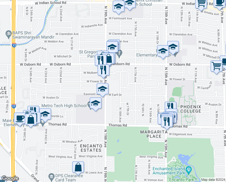 map of restaurants, bars, coffee shops, grocery stores, and more near 3101 North 19th Avenue in Phoenix