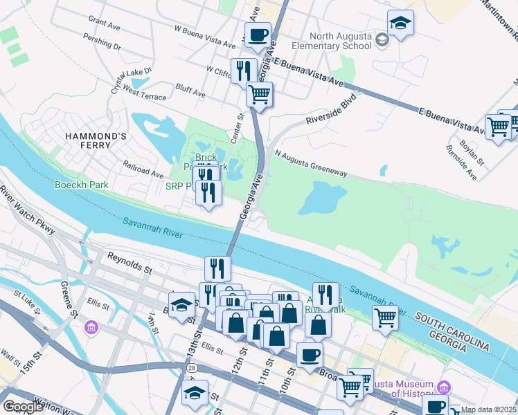 map of restaurants, bars, coffee shops, grocery stores, and more near 426 Landing Drive in North Augusta