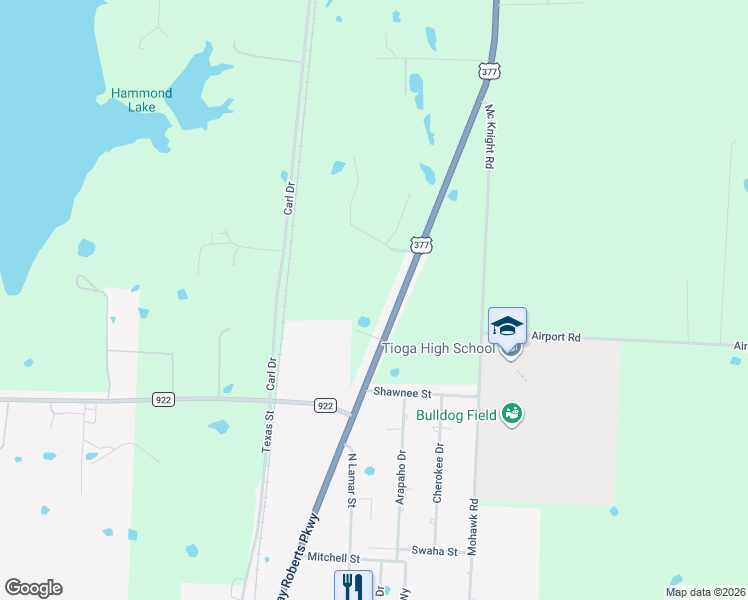 map of restaurants, bars, coffee shops, grocery stores, and more near 5589 U.S. 377 in Tioga