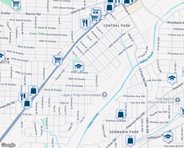 map of restaurants, bars, coffee shops, grocery stores, and more near 1765 49th Street Ensley in Birmingham