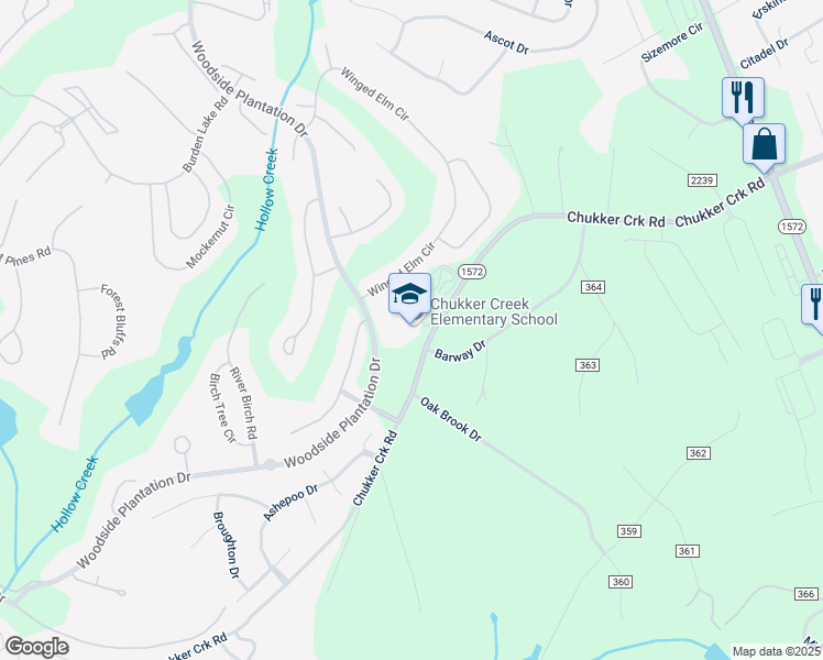 map of restaurants, bars, coffee shops, grocery stores, and more near 1830 Chukker Creek Road in Aiken