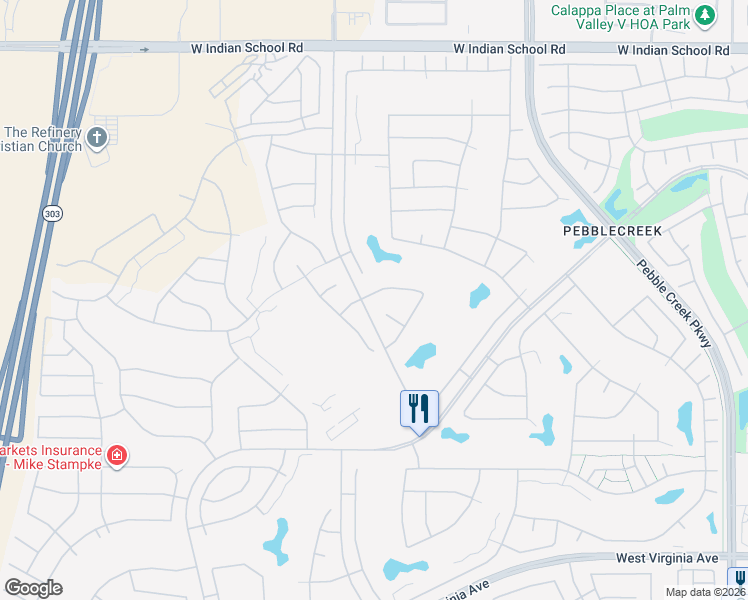 map of restaurants, bars, coffee shops, grocery stores, and more near 16303 West Cheery Lynn Road in Goodyear