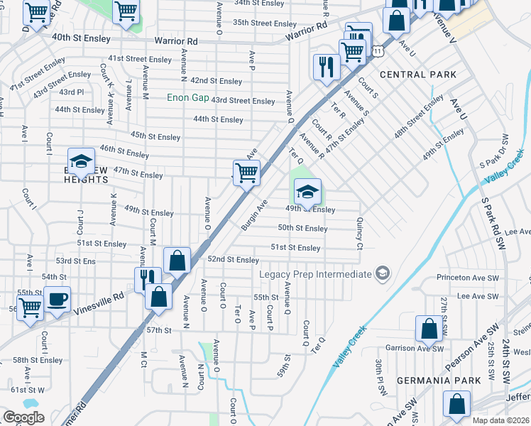 map of restaurants, bars, coffee shops, grocery stores, and more near 1607 49th Street Ensley in Birmingham