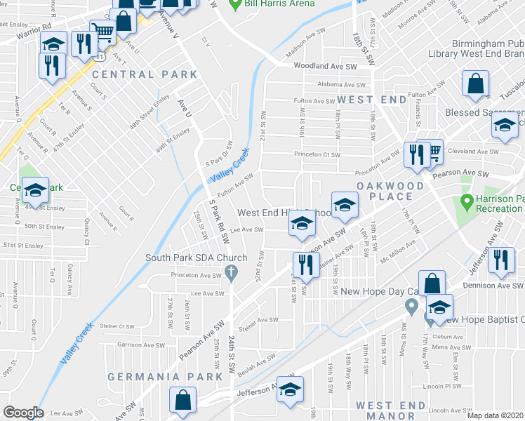 map of restaurants, bars, coffee shops, grocery stores, and more near 251 22nd Street Southwest in Birmingham