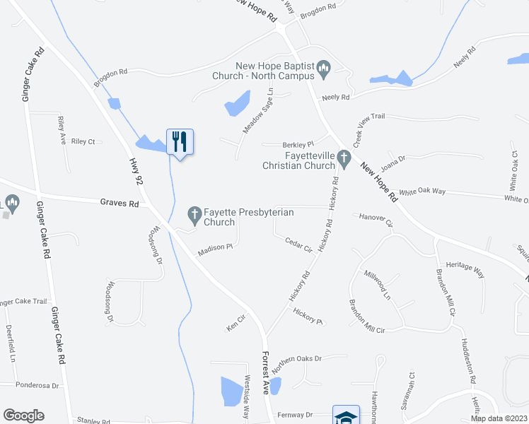 map of restaurants, bars, coffee shops, grocery stores, and more near 180 Cedar Circle in Fayetteville