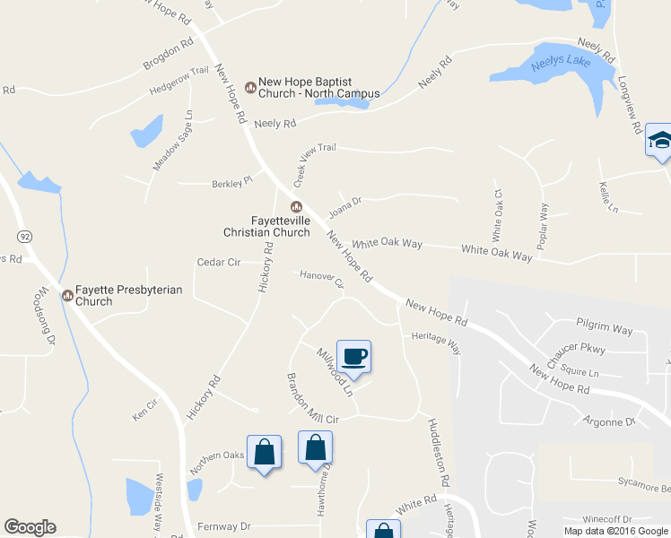 map of restaurants, bars, coffee shops, grocery stores, and more near 125 Hanover Circle in Fayetteville