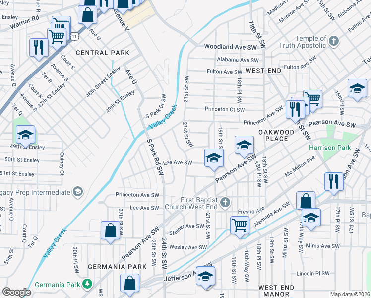 map of restaurants, bars, coffee shops, grocery stores, and more near 251 22nd Street Southwest in Birmingham