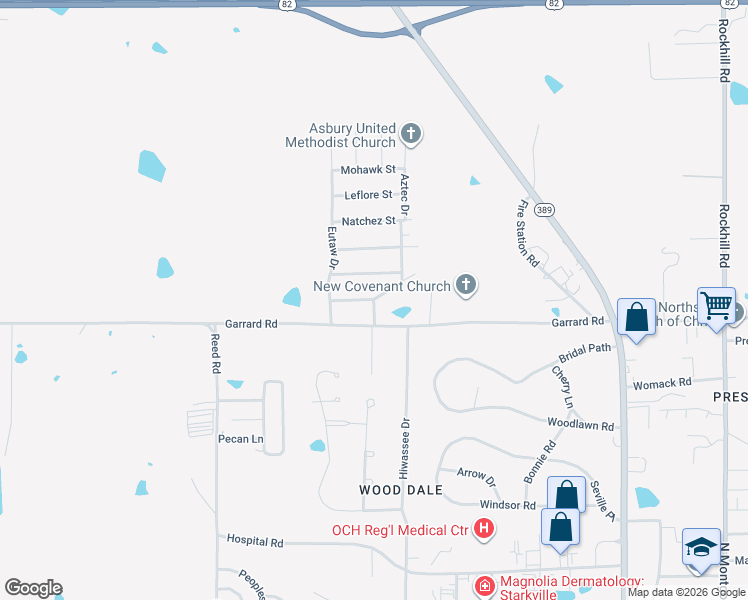 map of restaurants, bars, coffee shops, grocery stores, and more near 298 Ofahoma Street in Starkville