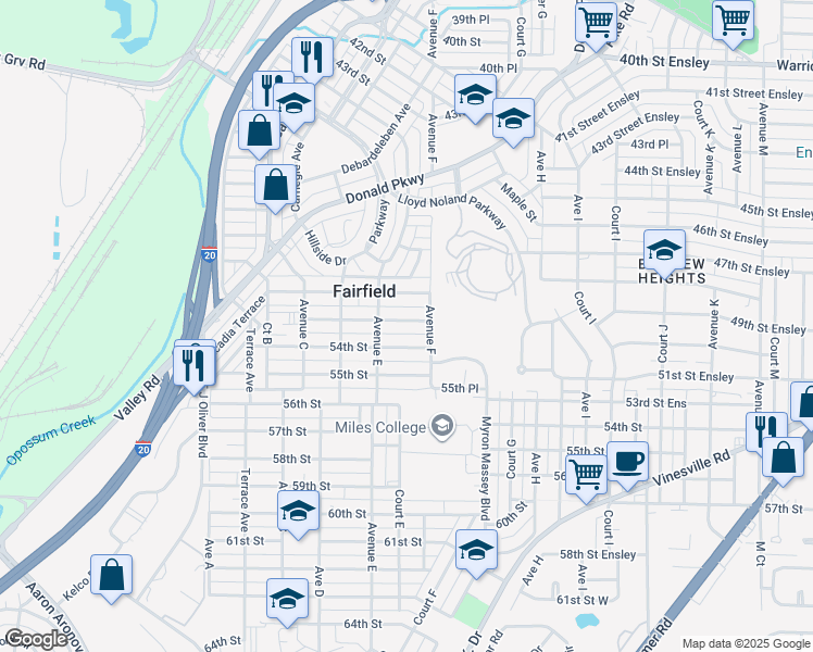 map of restaurants, bars, coffee shops, grocery stores, and more near 528 54th Street in Fairfield