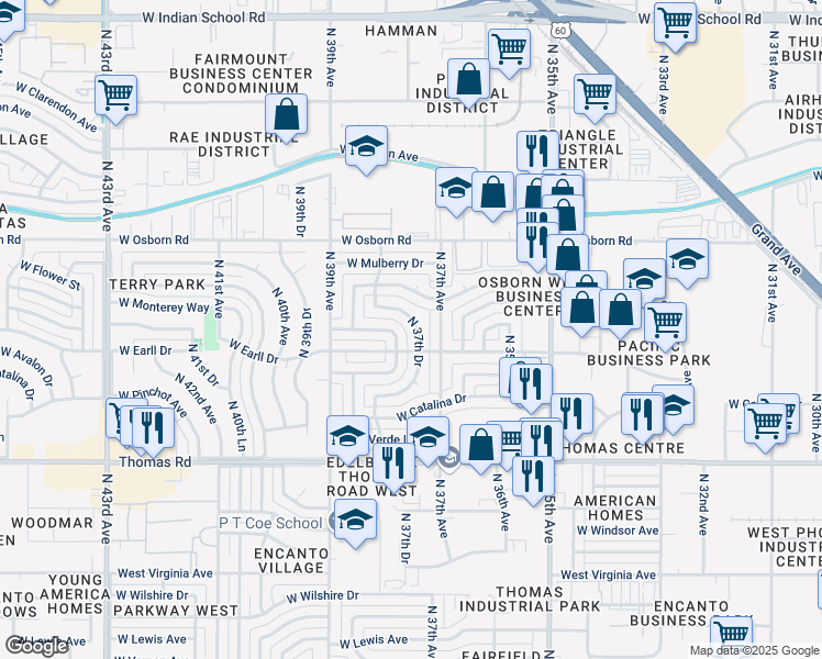 map of restaurants, bars, coffee shops, grocery stores, and more near 3744 West Cheery Lynn Road in Phoenix