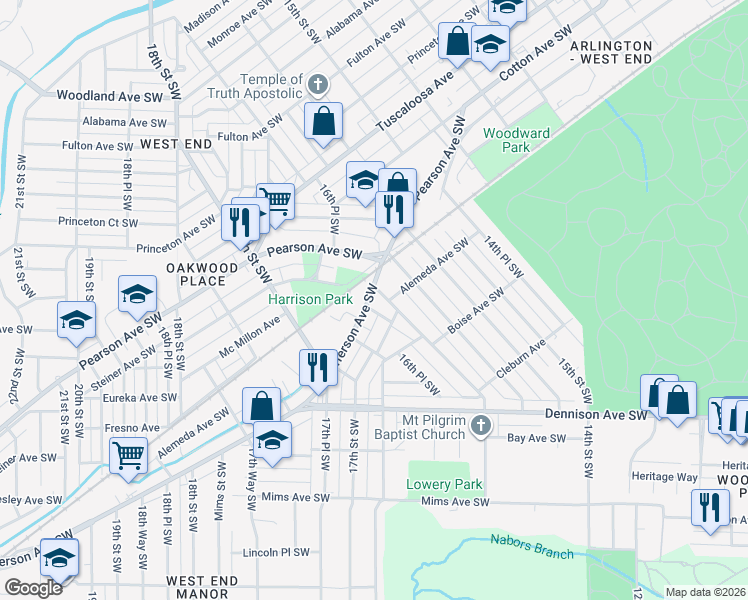 map of restaurants, bars, coffee shops, grocery stores, and more near in Birmingham