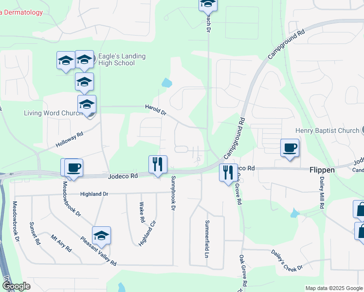 map of restaurants, bars, coffee shops, grocery stores, and more near 261 Fenwick Circle in McDonough