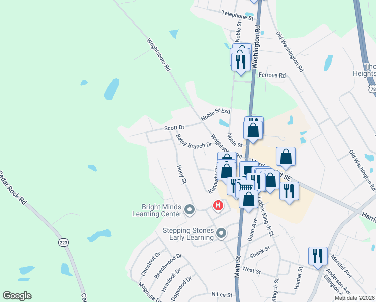 map of restaurants, bars, coffee shops, grocery stores, and more near 332 Hoey Street in Thomson