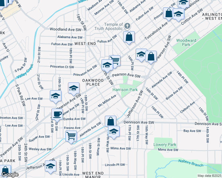 map of restaurants, bars, coffee shops, grocery stores, and more near 1729 Steiner Avenue Southwest in Birmingham