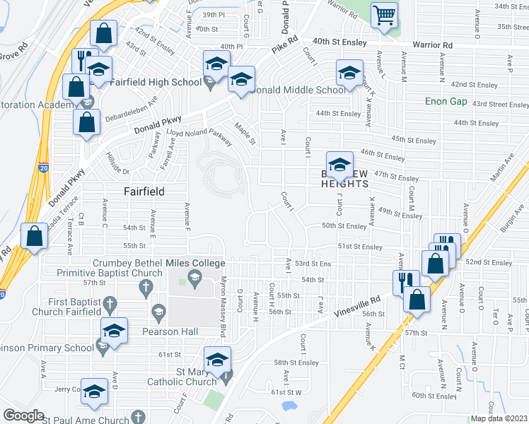 map of restaurants, bars, coffee shops, grocery stores, and more near 804 48th Place in Fairfield