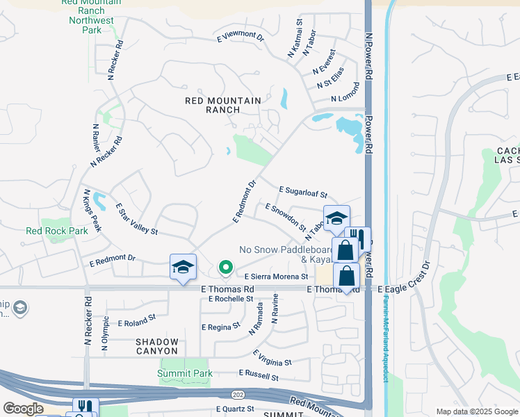 map of restaurants, bars, coffee shops, grocery stores, and more near 6504 East Raftriver Street in Mesa
