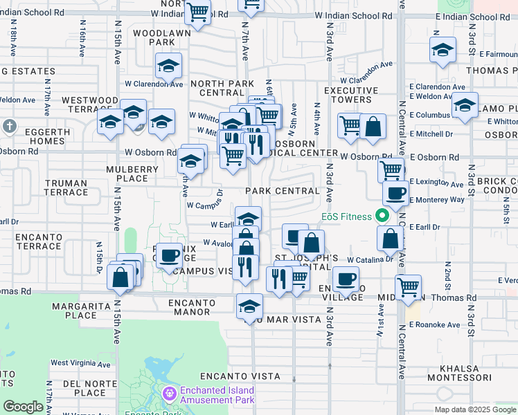 map of restaurants, bars, coffee shops, grocery stores, and more near C 3119 North 7th Avenue in Phoenix