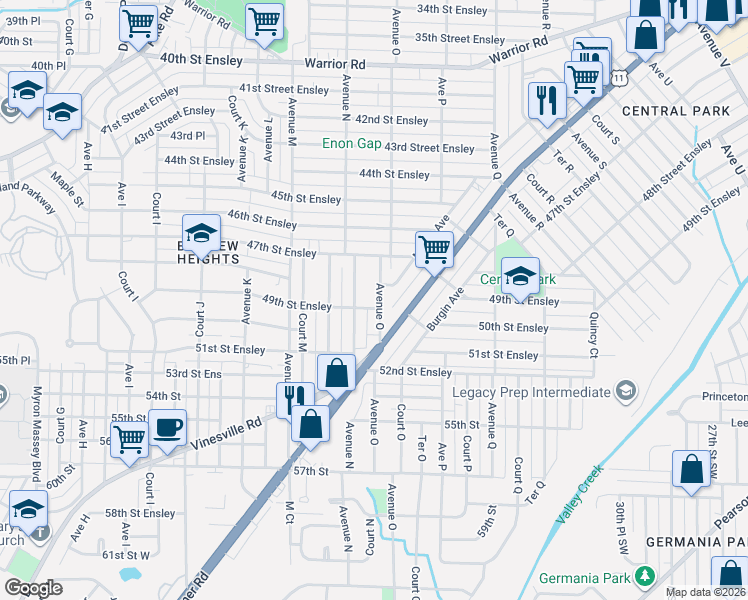 map of restaurants, bars, coffee shops, grocery stores, and more near 4901 Avenue O in Birmingham