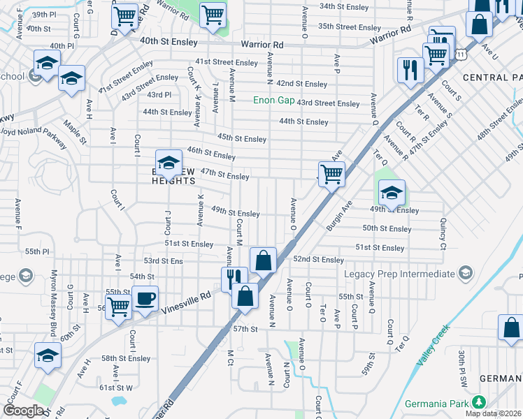 map of restaurants, bars, coffee shops, grocery stores, and more near 4900 Terrace M in Birmingham