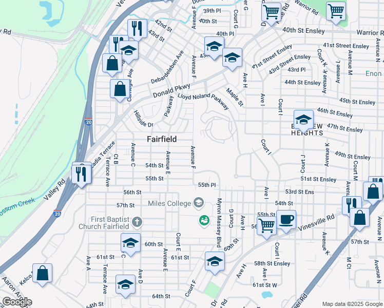map of restaurants, bars, coffee shops, grocery stores, and more near 528 54th Street in Fairfield