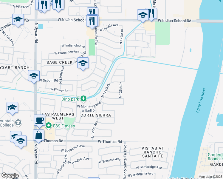 map of restaurants, bars, coffee shops, grocery stores, and more near 12621 West Hollyhock Drive in Avondale