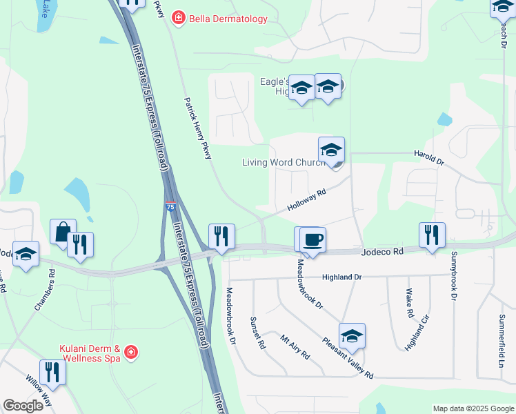 map of restaurants, bars, coffee shops, grocery stores, and more near 87 Holloway Road in McDonough